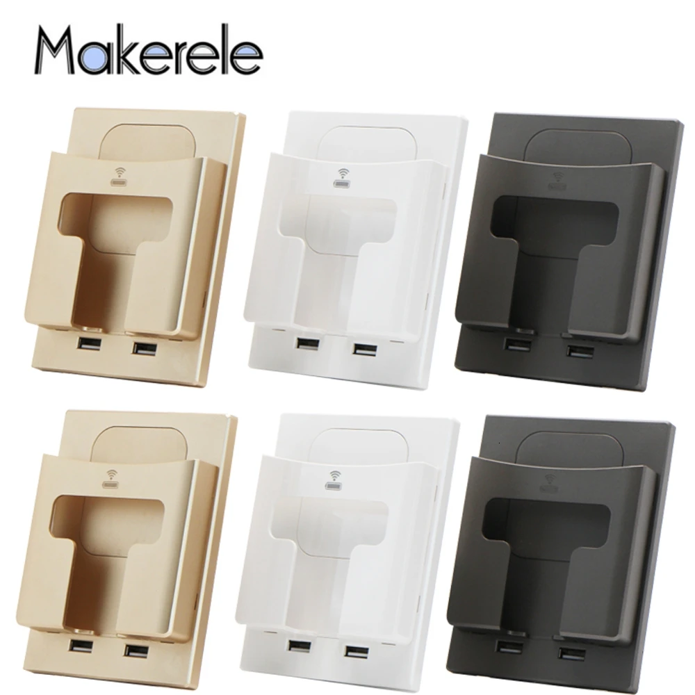 5V Wall Mounted Wireless Charger Fast Charge Ultra-thin Panel Dual Usb Ports QI Wall Socket For Wireless Charge Mobile Phone