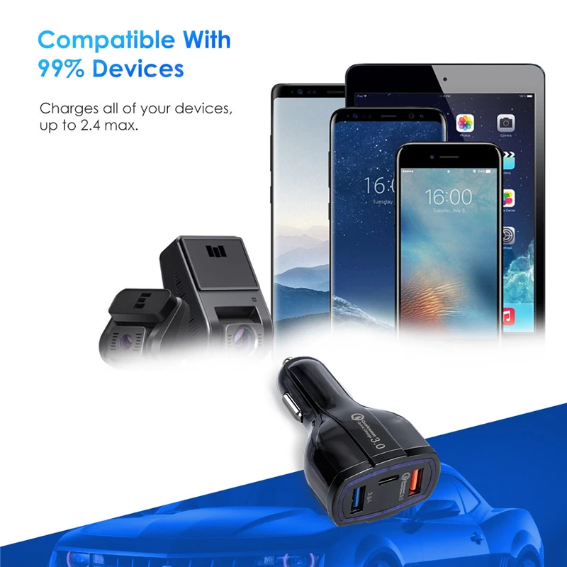 QC3.0 адаптер быстрой зарядки 2 USB порта+ Быстрая автомобильная сигарета типа C 5 В/3,0 А USB быстрая зарядка 3,0 Автомобильное зарядное устройство QC Быстрая Зарядка 4