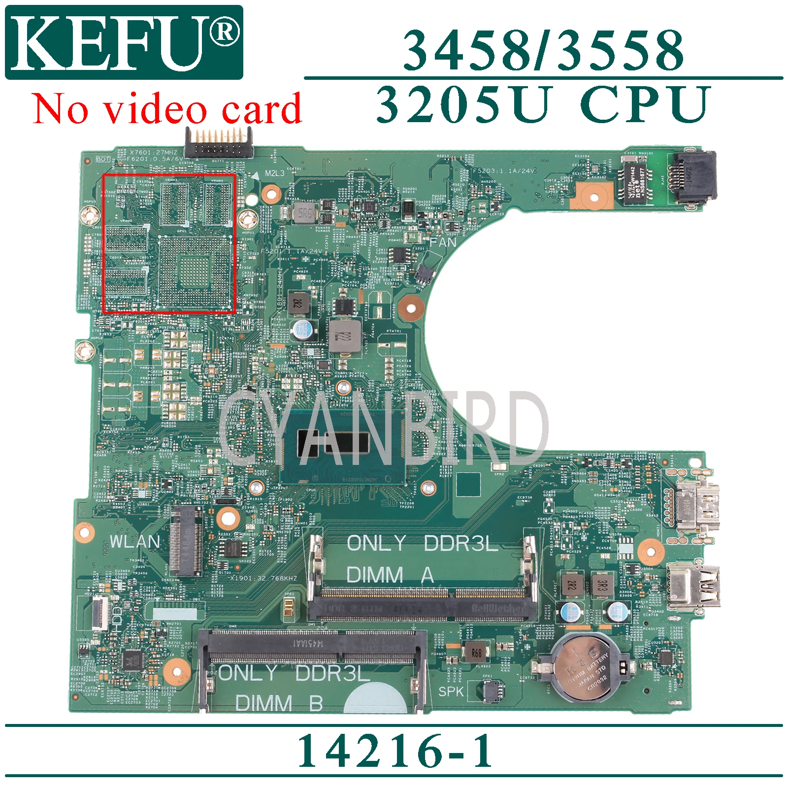 KEFU 14216-1 оригинальная материнская плата для ноутбука Dell Inspiron 14-3458 15-3558 с 3205U