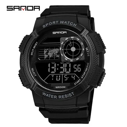 Черный Relogio Masculino SANDA цифровые часы мужские люксовый бренд водонепроницаемый спортивный костюм в стиле милитари часы светодиодный цифровые наручные часы для мужчин - Цвет: Черный