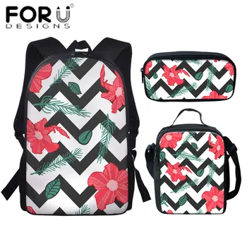 

FORUDESIGNS Florals Design Brand 3pcs School Bags Set For Teenagers Girls Black Purple Scool Backpack Kids Book Bag Setchel 2020