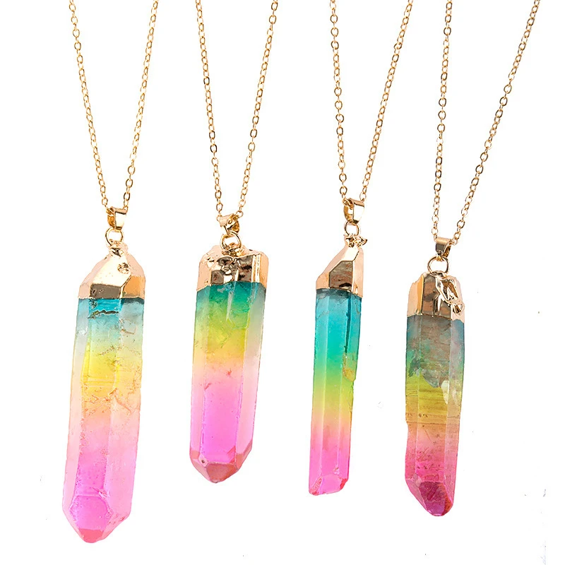 Rainbow Colors Cylinder Natural Stone Phnom Penh Double Ring Pendant Fashion Exquisite Necklace | Украшения и аксессуары