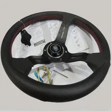 330 мм 13 дюймов Черный Цвет спиц глубокая тарелка из натуральной кожи ND тюнинг Дрифтинг гоночный руль красная линия