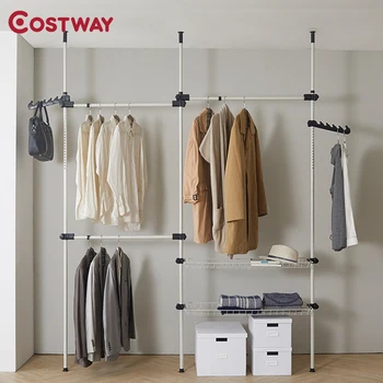 

COSTWAY Clothes Hanger Coat Rack Floor Hanger Storage Wardrobe Clothing Drying Racks porte manteau kledingrek perchero de pie