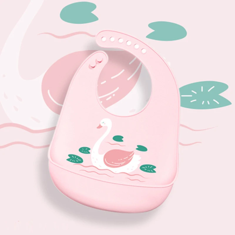 Pink Swan Детские вещи водонепроницаемый силиконовый нагрудник для кормления новорожденных фартуки с рисунком Регулируемые Детские Нагрудники Слюнявчики бандана нагрудники для младенцев - Цвет: Pink Swan