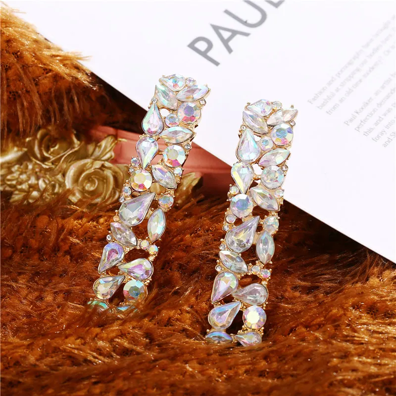 IF ME Temperament Crystal Drop Dangle Earrings For Women Dazzling Geometric Rectangle Statement Earring Fashion 2019 Jewelry | Украшения и