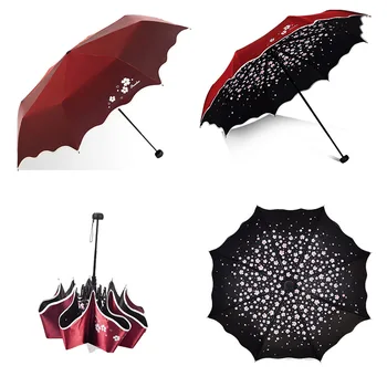 

Flower Umbrella Rain Women Fashion Full Blackout Color Flash Arched Princess Umbrellas Female Parasol Creative Gift Wedding
