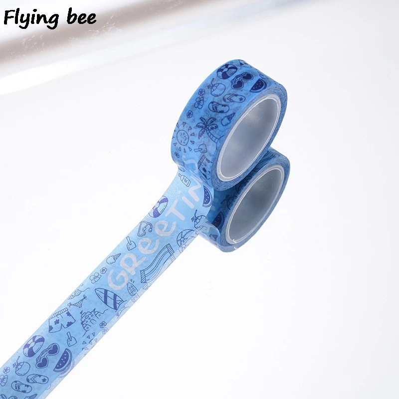

10pcs/lot Flyingbee 15mmX5m Paper Washi Tape Summer beach Adhesive Tape DIY Scrapbooking Sticker Label Masking Tape X0479