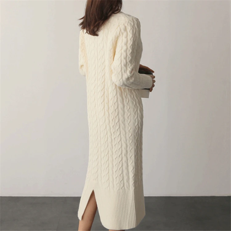 Hf0ba449cef8d4e1da050bd1e1304adcap - Winter O-Neck Long Sleeves Twist Split Straight Knitted Midi Dress