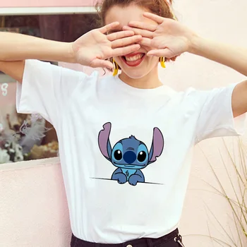 

Showtly 2019 Women's Fashion T-Shirt Lilo Stitch Harajuku Kawaii Tshirts Lovely Cartoon Female Printed Casual T Shirt Cute Tops