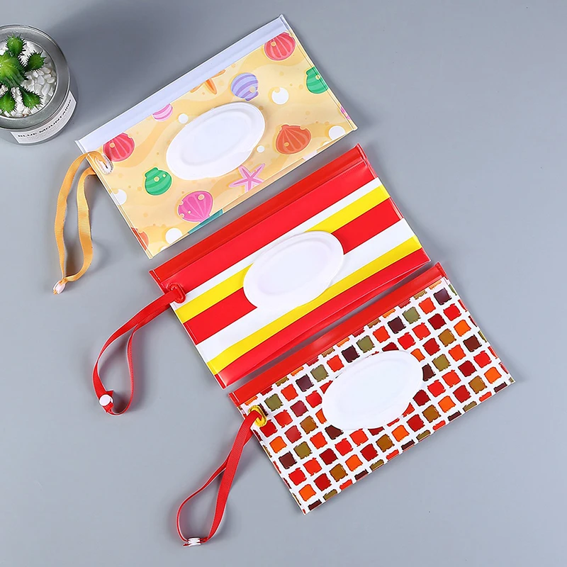 

Eco-friendly Wet Wipes Bag Clamshell Cosmetic Pouch Easy-carry Snap-strap Wipes Container Clutch and Clean Wipes Carrying Case