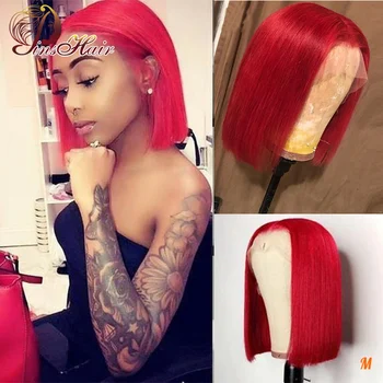 

Pinshair Red 13*4 Colored Straight Bob Lace Front Human Hair Wigs Pre Plucked 150% Brazilian Non-Remy Short Human Hair Lace Wigs