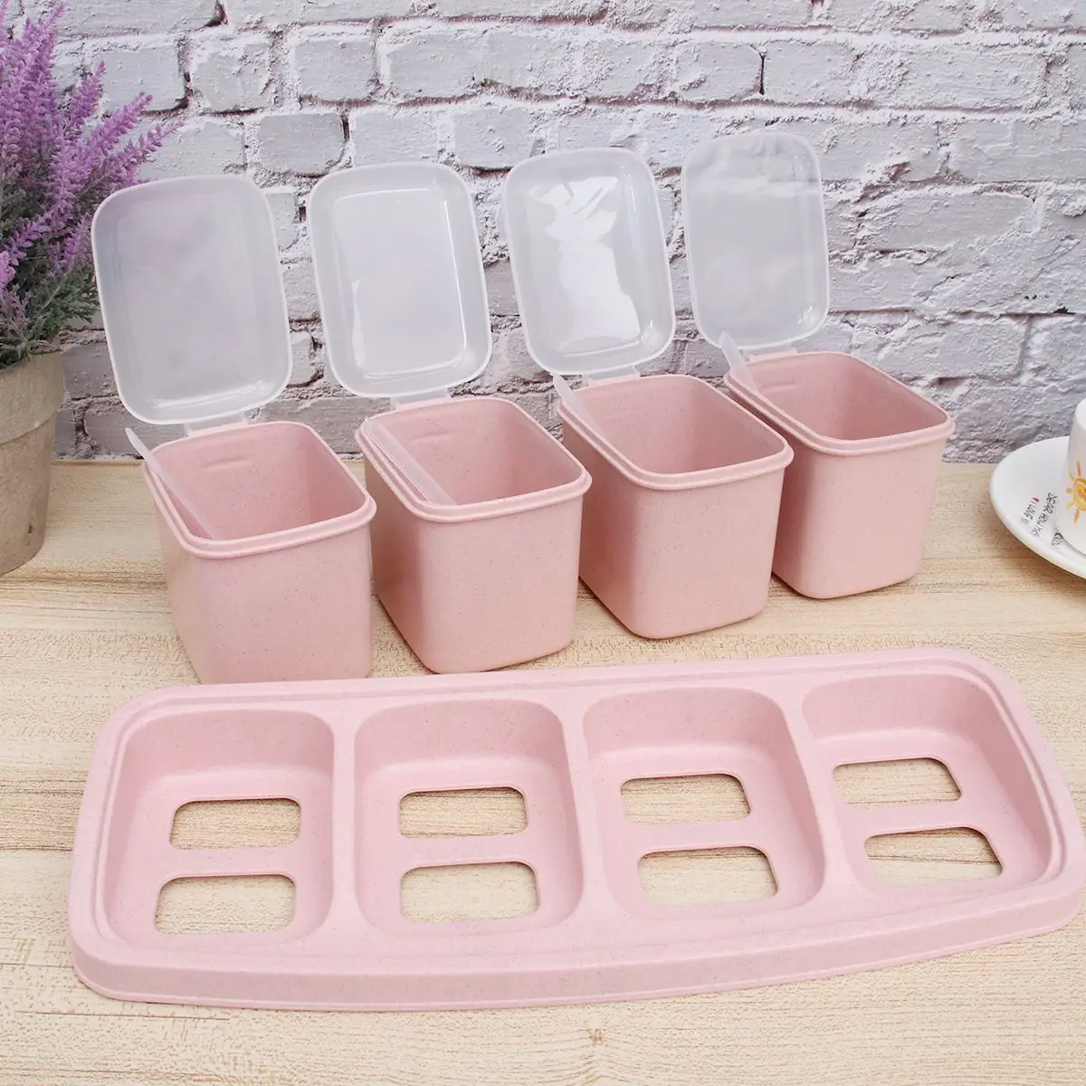 

Independent Compartment Seasoning Box Spice Jars Kitchen Spice Storage Box Salt Sugar Pepper Condiment Container