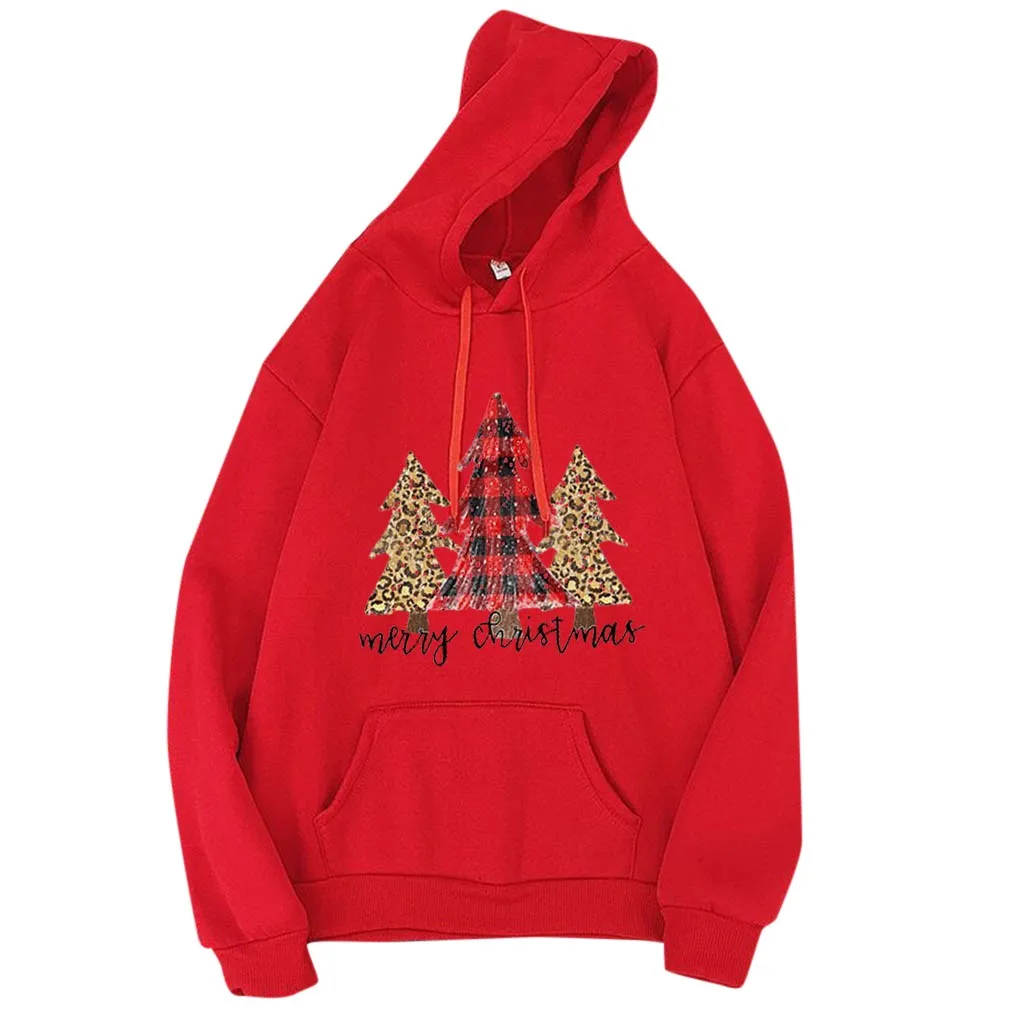 Christmas Print Sweatshirt Elk Printed Women Long Sleeve Christmas Hoodies Blouse Pullover Loose Street Tops jersey navidad - Цвет: Red