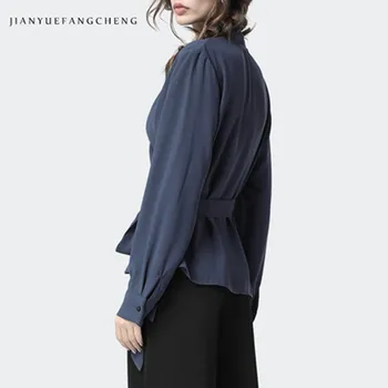 

Spring Collection Waist Chiffon Shirt Woman Cross v NECK cover belly thin make undershirt foreign gas European small shirt