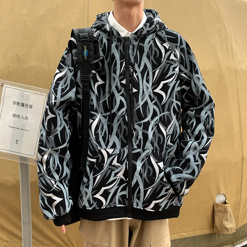 

Zip Hoodies Men's Fashion Print Casual Hoodie Sweatshirt Men Streetwear Wild Loose Hip Hop Hoodie Mens Hoody Large Size M-5XL