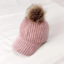 Модная зимняя женская однотонная Толстая Вельветовая бейсболка женская зимняя плюшевая утепленная Студенческая теплая шапка с шариком