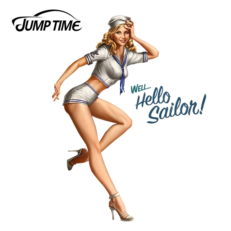 Jumptime 13cm X 9 7cm Car Sticker Sexy Pinup Girl Hello Sailor Window Bumper Decal Motorcycle Car Styling Vintage Graphics Car Stickers Aliexpress