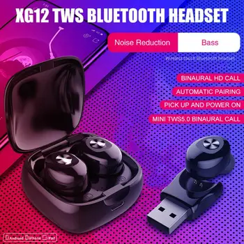 

XG12 TWS Earphones Bluetooth 5.0 Wireless Headset Dual Pass 3D Stereo Wireless Waterproof Sports In-ear Headset with Microphone