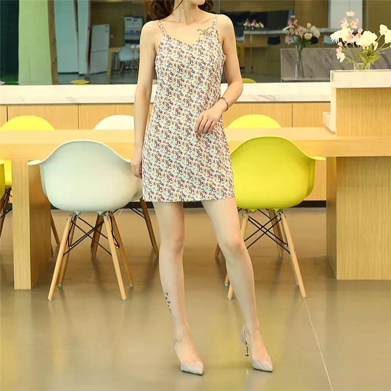 

Summer Dress Fashion Slim Sexy Print Floral V-neck SML XL XXL Backless Woman Casual Spaghetti Strap Dress Lady Mini Dress