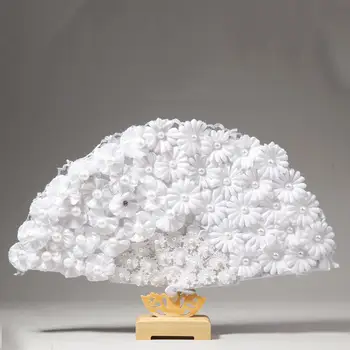 

Wedding Feather Fan Chinese Style Folded Turkey Feather Hand Fan Bride Handheld Fans Wedding Party Supplies Photo Props