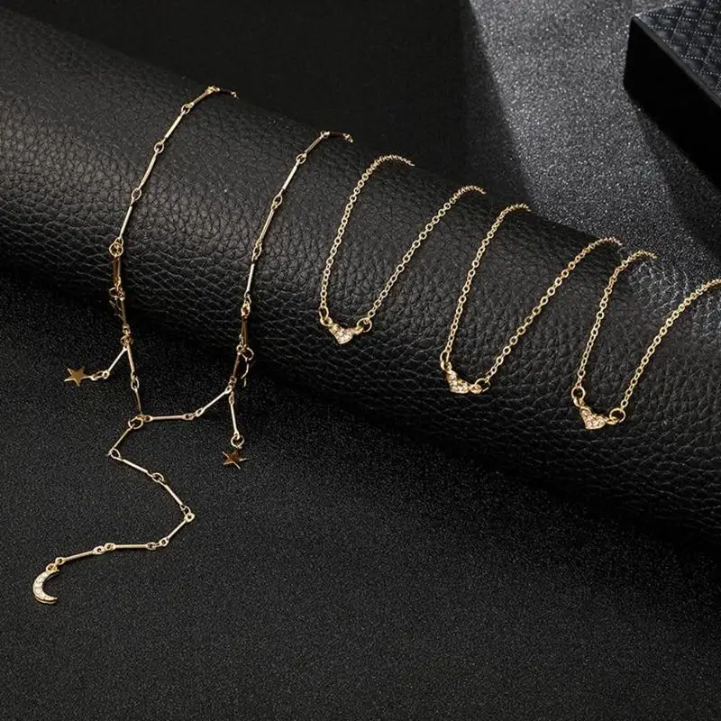 Ожерелье с подвеской в виде Луны звезды стразы многослойные ручная работа