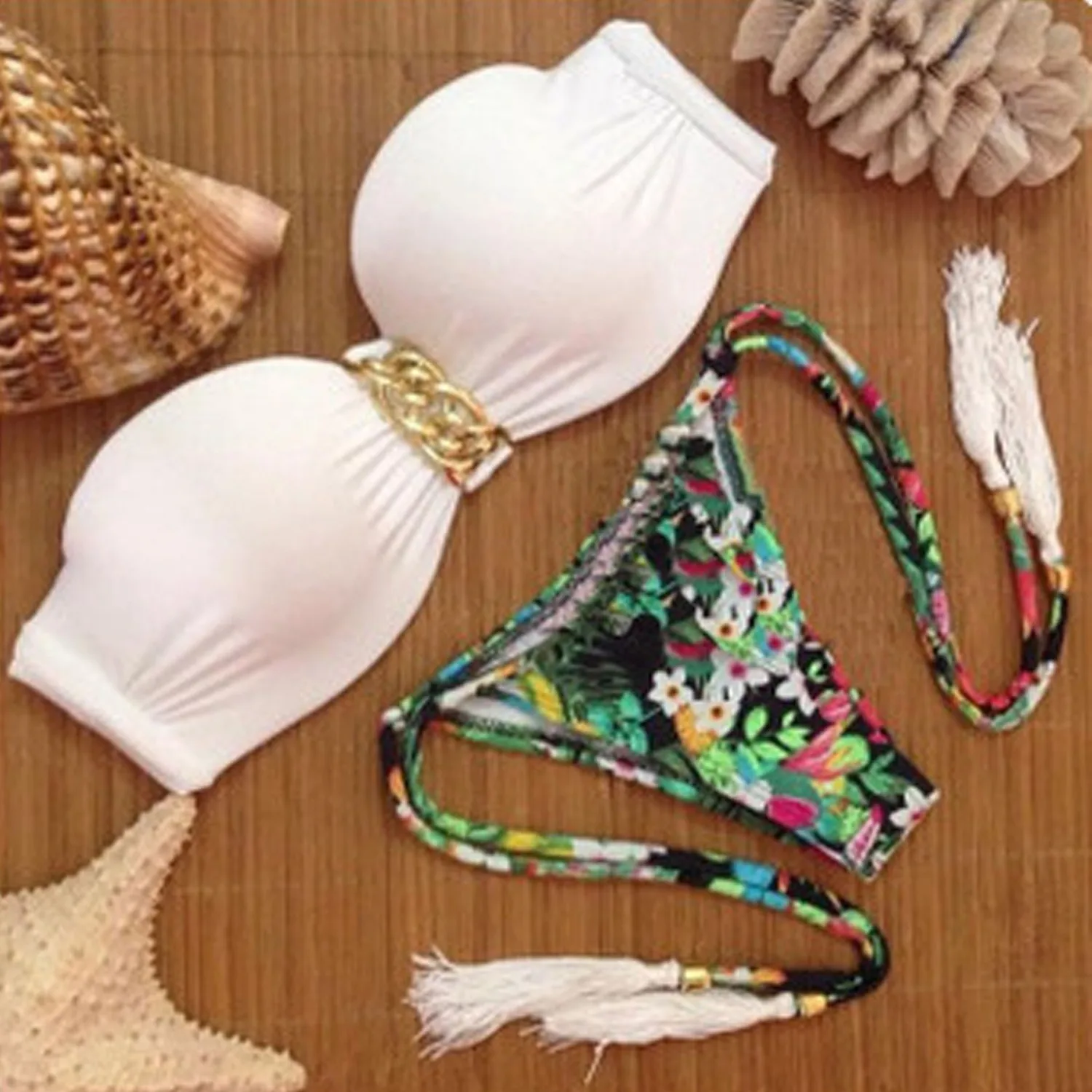  Swimming Suit Women Sexy Two-piece Bikini Hard Package Iron Chain Printing Women Swimming Suit Biki