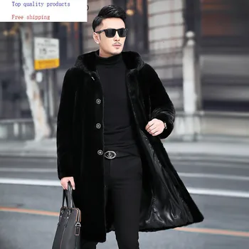

Real Natural Mink Fur Jacket Men Hooded Winter Jacket Long Real Fur Coat Men Overcoat Mens Mink Jackets 4189 KJ2724