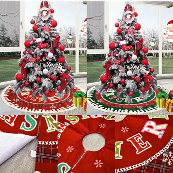 

122cm Christmas Ornaments Linen Printed Linen Christmas Tree Skirt Decoration Props 2020 New Festival Holiday Decorations