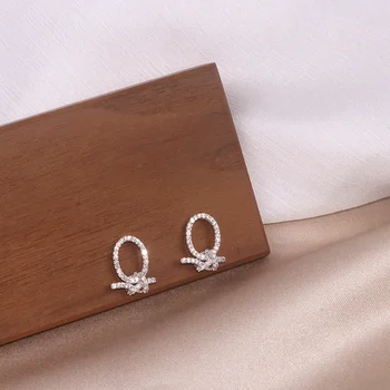 

New Design Hot Sale Fashion Jewelry Rose Gold Color Simple Geometry Zircon Crystal Stud Earrings Female Wedding Accessories Gift