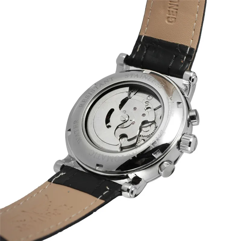 JARAGAR многофункциональные 6 Pin Мужские автоматические механические наручные часы с круглым циферблатом Модные мужские повседневные наручные часы с кожаным ремешком