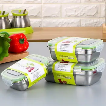 

Stainless Steel Crisper Box Food Storage Container Rectangular Three-piece Lunch Box Bento Box