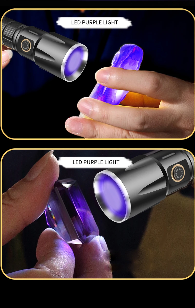 UV Led Flashlight 365nm Ultra Violets Ultraviolet Lanterna IP65 Waterproof Invisible Torch for Pet Stains Hunting Marker Checker magnetic flashlights