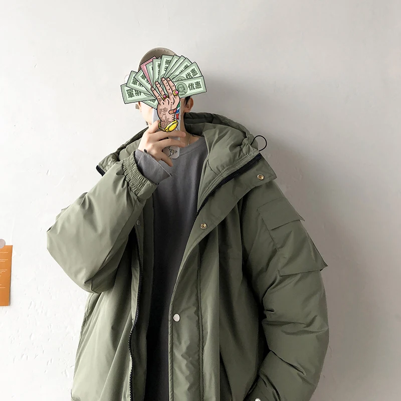 

Winter Thick Jacket Men's Warm Fashion Parka Men Solid Color Hooded Coat Man Streetwear Wild Loose Long Coat Male Clothes