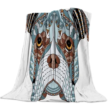 

Flannel Blanket for Bed Dog Head Animal Lines Squares Throw Blanket Portable Soft Blanket Warm Sofa Bed Sheets