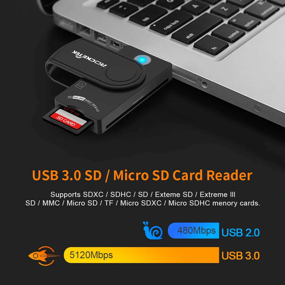 Rocketek USB 2 0 Smart Card Reader DOD Military CAC Common Access Bank card ID SD 3