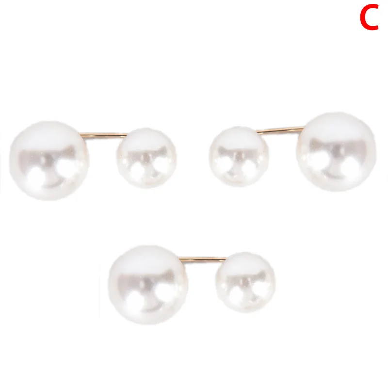 C 3Pcs/set Sweater Collar Needle Safety Brooch Simple Double Pearl Brooch Pins Clothing Accessories Brooches For Women - Окраска металла: C