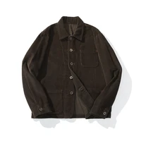 French Retro Tooling Jacket Men Heavy Corduroy Vintage Lapel Multi Pockets Workwear Jacket Winter Solid Casual Cardigan Coat Top 1