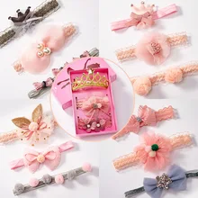 Детская резинка для волос в Корейском стиле; комплект для новорожденных принцесс; лента для волос; цветочный головной венок для новорожденных девочек