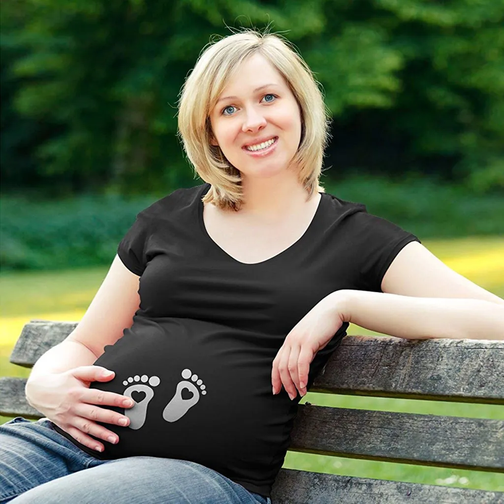 

TELOTUNY Breastfeeding Clothes Maternity Cute Funny footprint Print Short Sleeve Casual T-shirt Pregnant Tops Tshirt 2020 NEW
