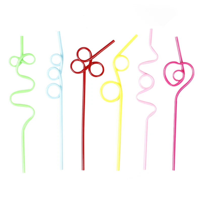 New 10pcs/lot Colorful Curved Straw PET Shaped Straw Crazy Curly Loop