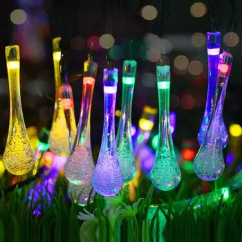 

5/6.5/9.5M 20/30/50LED Solar Bulb Light String Power Raindrop Fairy String Light Outdoor Yard Decor Lamp