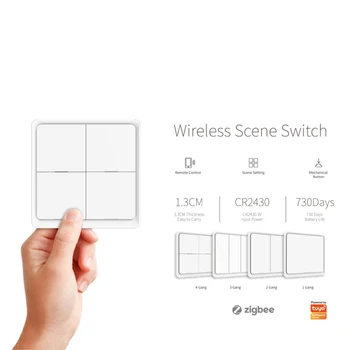 

ZigBee Smart Switch Sticker 4 Gang Tuya Wireless Remote Control Scenario Switch Works Tuya Zigbee Hub Home Automation