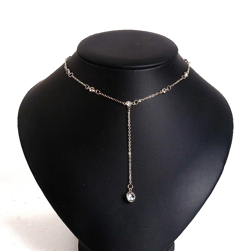 Korean New Simple Gold Chain Choker Round White Crystal Pendant Necklace for Women Fashion Jewelry Bijoux Collares De Moda 2019 | Украшения