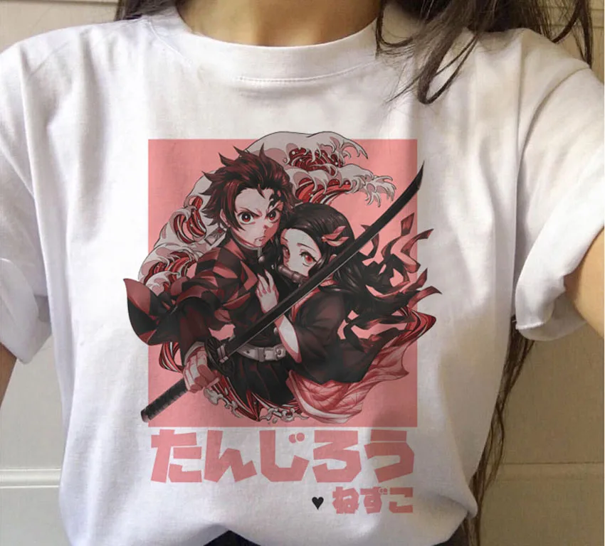 Kimetsu No Yaiba Demon Slayer футболка для женщин Графический Топ футболки японского аниме короткий рукав белый Повседневная Harajuku панк одежда
