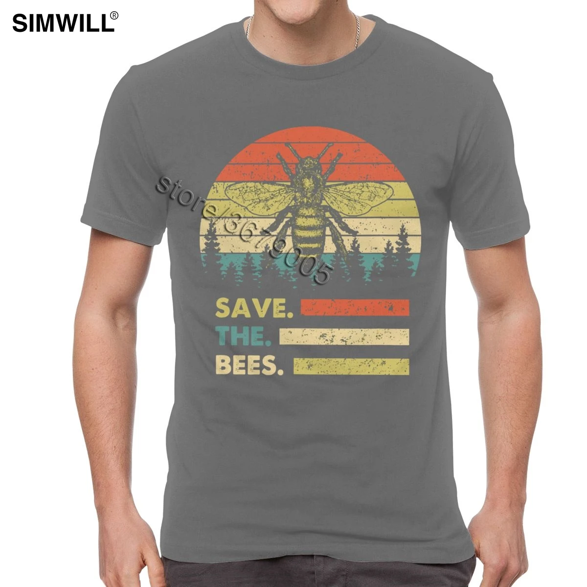 Urban vintage Save The Bee, Мужская футболка, хлопок, пчелиный хранитель, футболки, короткий рукав, летняя футболка, проблемная, с графическим принтом, футболка «honey» - Цвет: Темно-серый