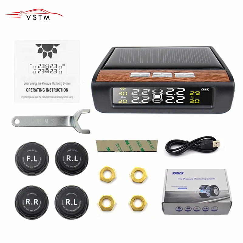 Солнечный TPMS 4 внешних датчика автомобильных шин цифровой монитор давления в шинах Предупреждение высокой температуры оповещения