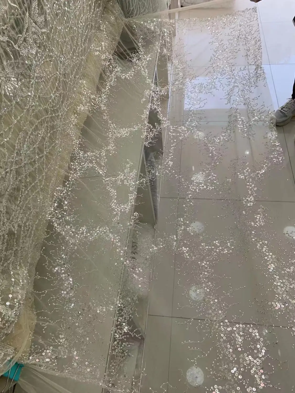 Новое поступление 5 ярдов/сумка zz001 серебряные блестки бусины цвета шампанского золото Тюлевая сетчатая кружевная ткань для распиловки свадебных платьев