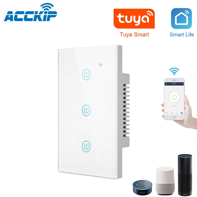 

ACCKIP Smart Light Switch Wireless Wall Touch Control WiFi Switch Compatible Tuya APP Smart Life For IOS Android US Standard