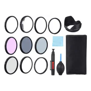 

Close-up +1/+2/+4/+10 UV CPL FLD ND2/4/8 49/52/55/58/62/67/72/77mm Lens Filter Hood Cap Blower Brush Kit Set Camera Filters